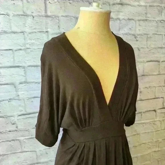 Karen Kane Small Brown Empire Tie Waist Jersey Dress Short Sleeve Knee Length - Picture 6 of 10